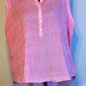 TALBOTS XL Pink pinstriped, 6 Button, scooped back with a pleat Womens Blouse